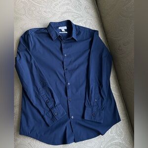 Calvin Klein The Stretch Cotton Shirt Slim Fit Size Large Blue